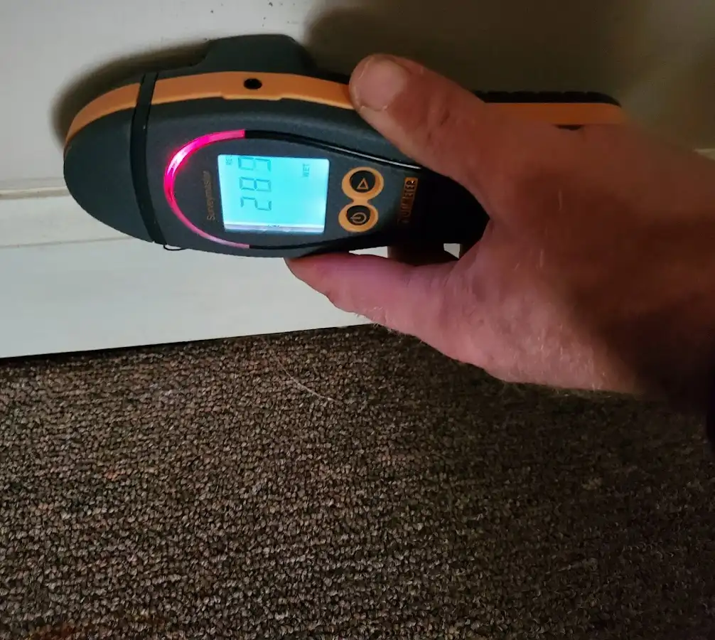Moisture detection at baseboard during Sewage Cleanup & Sanitation in Marlene Village